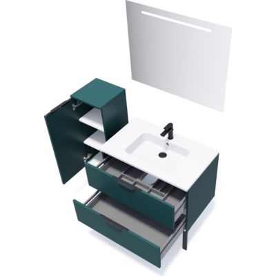 Meuble de salle de bain suspendu vasque intégrée 90cm 2 tiroirs Bleu - Soho