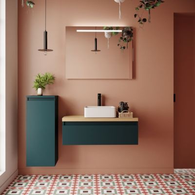 Meuble de salle de bain suspendu vasque à poser 90cm 1 tiroir Bleu - Hudson