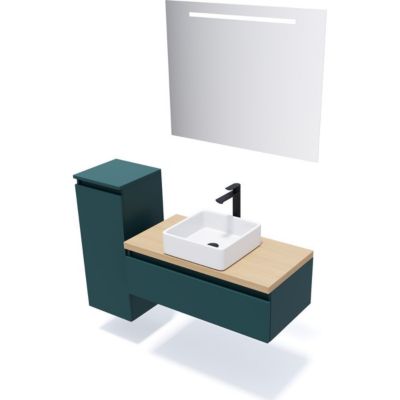 Meuble de salle de bain suspendu vasque à poser 90cm 1 tiroir Bleu - Hudson