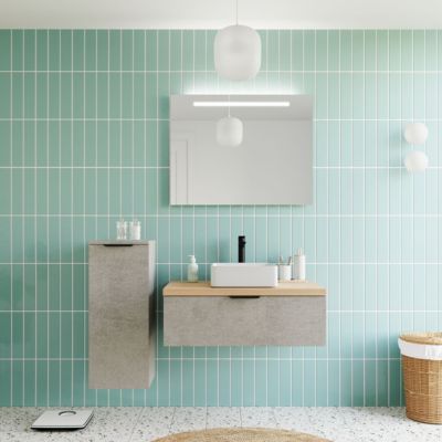 Meuble de salle de bain suspendu vasque à poser 90cm 1 tiroir façon Béton - Soho