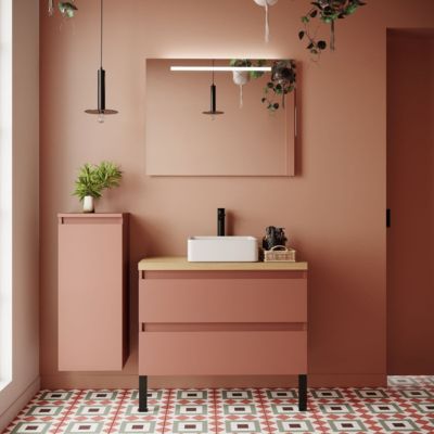 Meuble de salle de bain suspendu vasque à poser 90cm 2 tiroirs Abricot - Hudson