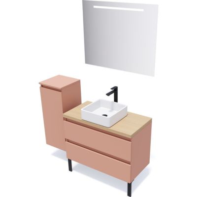 Meuble de salle de bain suspendu vasque à poser 90cm 2 tiroirs Abricot - Hudson