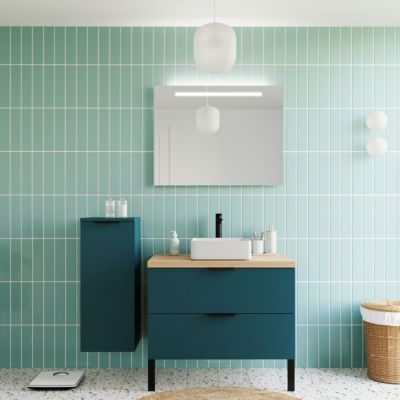 Meuble de salle de bain suspendu vasque à poser 90cm 2 tiroirs Bleu - Soho