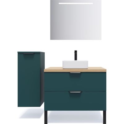 Meuble de salle de bain suspendu vasque à poser 90cm 2 tiroirs Bleu - Soho