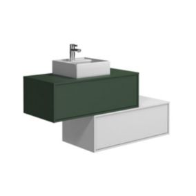 Meuble de salle de bain suspendu vert et blanc avec simple vasque carrée et deux tiroirs - 94 cm - TEANA II