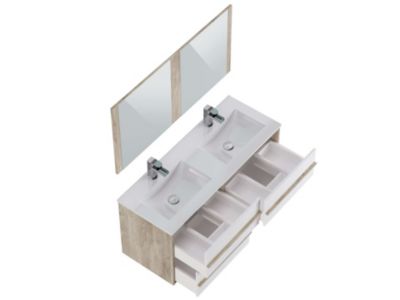 Meuble de salle de bain TAWA 4 tiroirs 120 cm chêne et blanc T-BATH Inclus lavabo acrylique et miroir