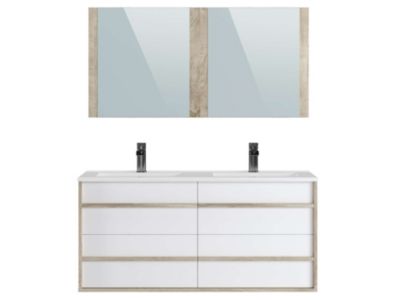 Meuble de salle de bain TAWA 4 tiroirs 120 cm chêne et blanc T-BATH Inclus lavabo acrylique et miroir
