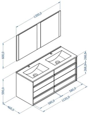 Meuble de salle de bain TAWA 4 tiroirs 120 cm chêne et blanc T-BATH Inclus lavabo acrylique et miroir