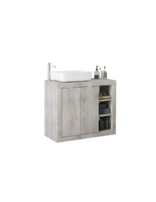 Meuble de salle de bain une vasque et 2 portes, collection CISA, coloris blanc effet bois
