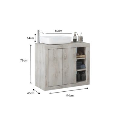 Meuble de salle de bain une vasque et 2 portes, collection CISA, coloris blanc effet bois