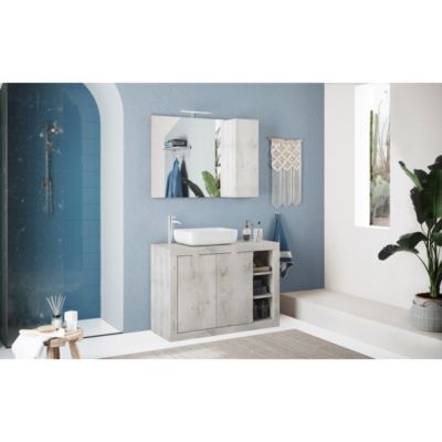 Meuble de salle de bain une vasque et 2 portes, collection CISA, coloris blanc effet bois