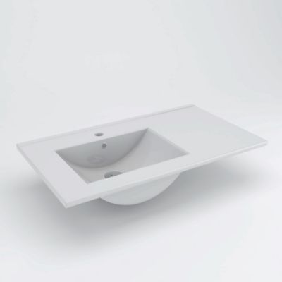Meuble de salle de bain vasque déportée - 2 tiroirs - MALIA et miroir rond Led SOLEN - vert olive - 80cm