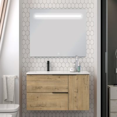 Meuble de salle de bain vasque déportée - KING et miroir Led STAM - 80cm