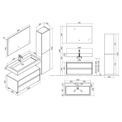 Meuble de salle de bain VISENZA 1000 Noir