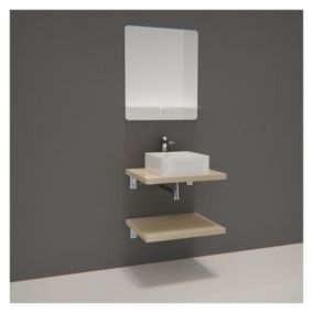 Meuble de Salle de Bain WILL - 2 Plans suspendus 60 cm + Vasque + Miroir + Equerres