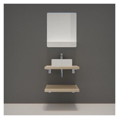 Meuble de Salle de Bain WILL - 2 Plans suspendus 60 cm + Vasque + Miroir + Equerres