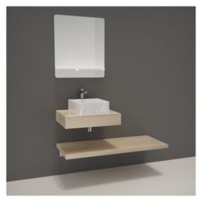 Meuble de Salle de Bain WILL - Plan épais 60 cm + Plan fin 120 cm + Vasque + Miroir + Equerres