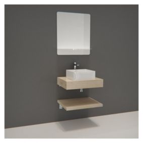 Meuble de Salle de Bain WILL - Plan épais 60 cm + Plan fin + Equerres + Vasque + Miroir