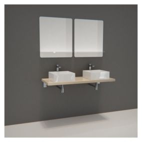 Meuble de Salle de Bain WILL - Plan suspendu 120 cm + 2 Vasques + 2 Miroirs + Equerres