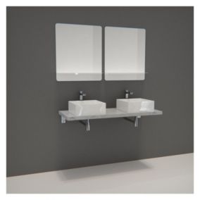 Meuble de Salle de Bain WILL - Plan suspendu 120 cm + 2 Vasques + 2 Miroirs + Equerres