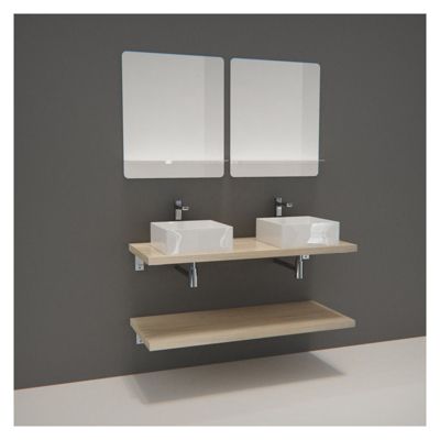 Meuble de Salle de Bain WILL - Plan suspendu 120 cm + Equerres invisibles + 2 Vasques + 2 Miroirs