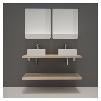 Meuble de Salle de Bain WILL - Plan suspendu 120 cm + Equerres invisibles + 2 Vasques + 2 Miroirs