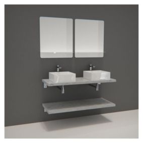 Meuble de Salle de Bain WILL - Plan suspendu 120 cm + Equerres invisibles + 2 Vasques + 2 Miroirs