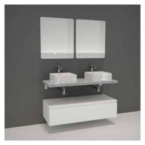 Meuble de Salle de Bain WILL - Plan suspendu 120 cm + Equerres + Meubles tiroir + Vasques + Miroirs