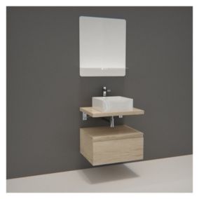 Meuble de Salle de Bain WILL - Plan suspendu 60 cm + Meuble tiroir + Vasque + Miroir + Equerres