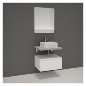 Meuble de Salle de Bain WILL - Plan suspendu 60 cm + Meuble tiroir + Vasque + Miroir + Equerres