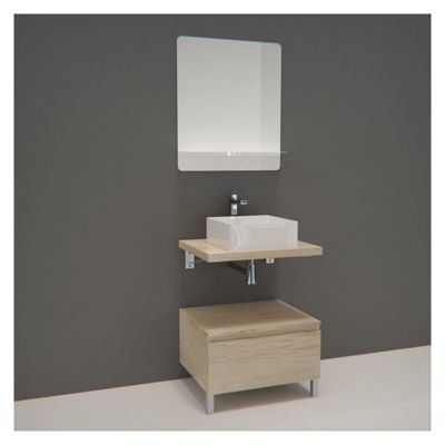 Meuble de Salle de Bain WILL - Plan suspendu 60 cm + Meuble tiroir + Vasque + Miroir + Pieds réglables + Equerres