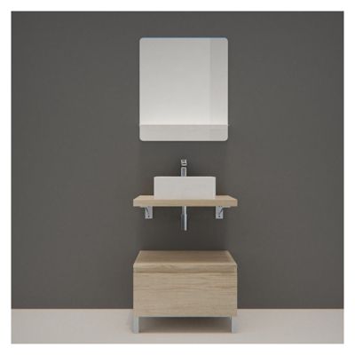 Meuble de Salle de Bain WILL - Plan suspendu 60 cm + Meuble tiroir + Vasque + Miroir + Pieds réglables + Equerres