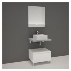 Meuble de Salle de Bain WILL - Plan suspendu 60 cm + Meuble tiroir + Vasque + Miroir + Pieds réglables + Equerres