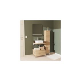 Meuble de Salle de Bain WILL - Plan suspendu 60 cm + Vasque + Miroir + Colonne + Equerres + Pieds