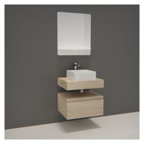 Meuble de Salle de Bain WILL - Plan suspendu 60 cm + Vasque + Miroir + Meuble tiroir + Equerres