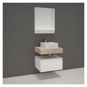 Meuble de Salle de Bain WILL - Plan suspendu 60 cm + Vasque + Miroir + Meuble tiroir + Equerres