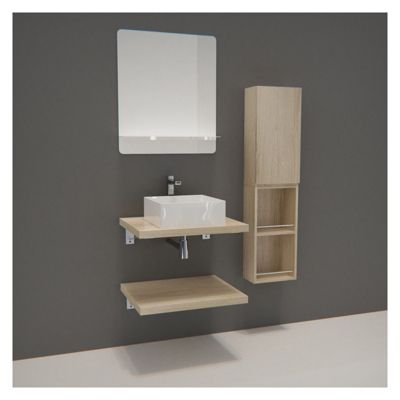 Meuble de Salle de Bain WILL - Plan suspendu 60 cm + Vasque + Miroir + Meubles de rangement + Equerres