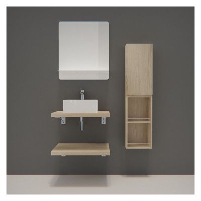 Meuble de Salle de Bain WILL - Plan suspendu 60 cm + Vasque + Miroir + Meubles de rangement + Equerres