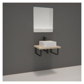 Meuble de Salle de Bain WILL - Plan suspendu fin 60 cm avec structure métal + Vasque + Miroir + Equerres