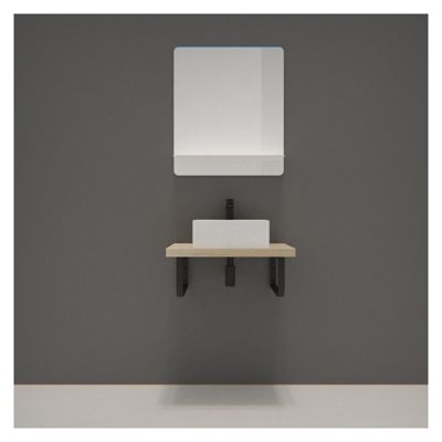 Meuble de Salle de Bain WILL - Plan suspendu fin 60 cm avec structure métal + Vasque + Miroir + Equerres