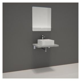 Meuble de Salle de Bain WILL - Plan suspendu fin 60 cm + Vasque + Miroir + Equerres invisibles