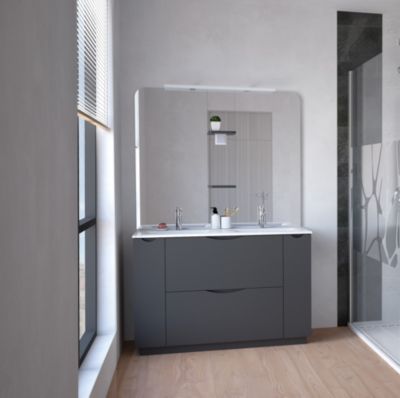 Meuble de salle de bains 120 cm gris anthracite, Ondee Palermo