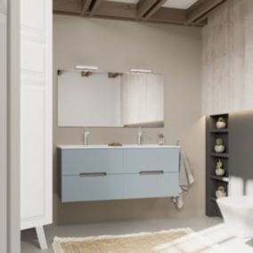 Meuble De Salle De Bains 120Cm Double Lavabo, Tiroirs Bleu Mat - Magnolia
