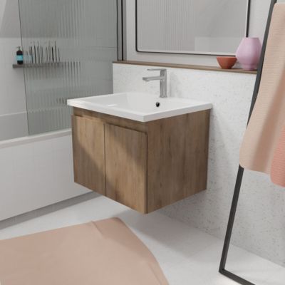 Varobath - Meuble De Salle De Bain BINARIO Suspendu 1 Tiroir Finition Blanc Avec Lavabo SOLID Surface 60x40 Cm 93703223