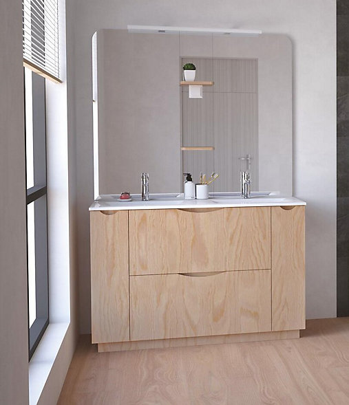 Meuble de salle de bains à poser H.185 x l.120 cm, décor bois, Palermo | Castorama
