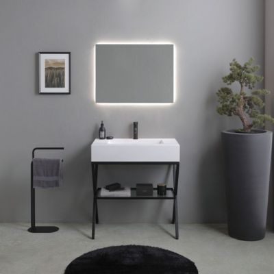 Meuble De Salle De Bains Au Sol 80Cm Avec Trépied Noir Et Lavabo En Résine - Manchester