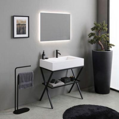 Meuble De Salle De Bains Au Sol 80Cm Avec Trépied Noir Et Lavabo En Résine - Manchester