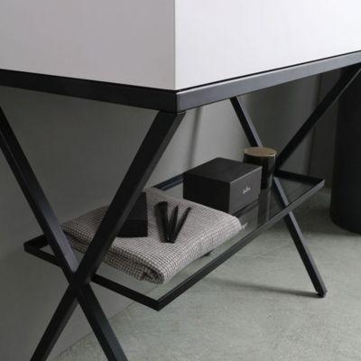 Meuble De Salle De Bains Au Sol 80Cm Avec Trépied Noir Et Lavabo En Résine - Manchester