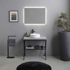 Meuble de salle de bains au sol de 80 cm avec lavabo et miroir, design industriel - manchester