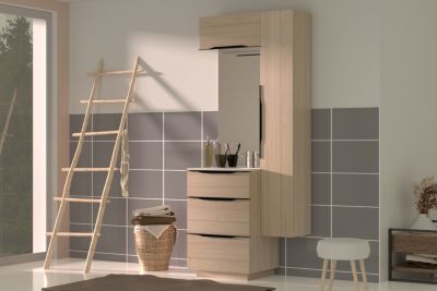 Meuble de salle de bains haut effet bois l.60 x H.30 x P.30 cm, Pamili